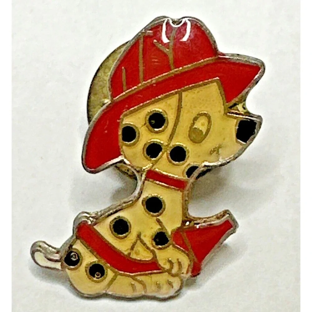 Dalmation Fire Dog Pin Vintage Enamel Inlay Hat Pin Tie Tack Spotted Firehouse